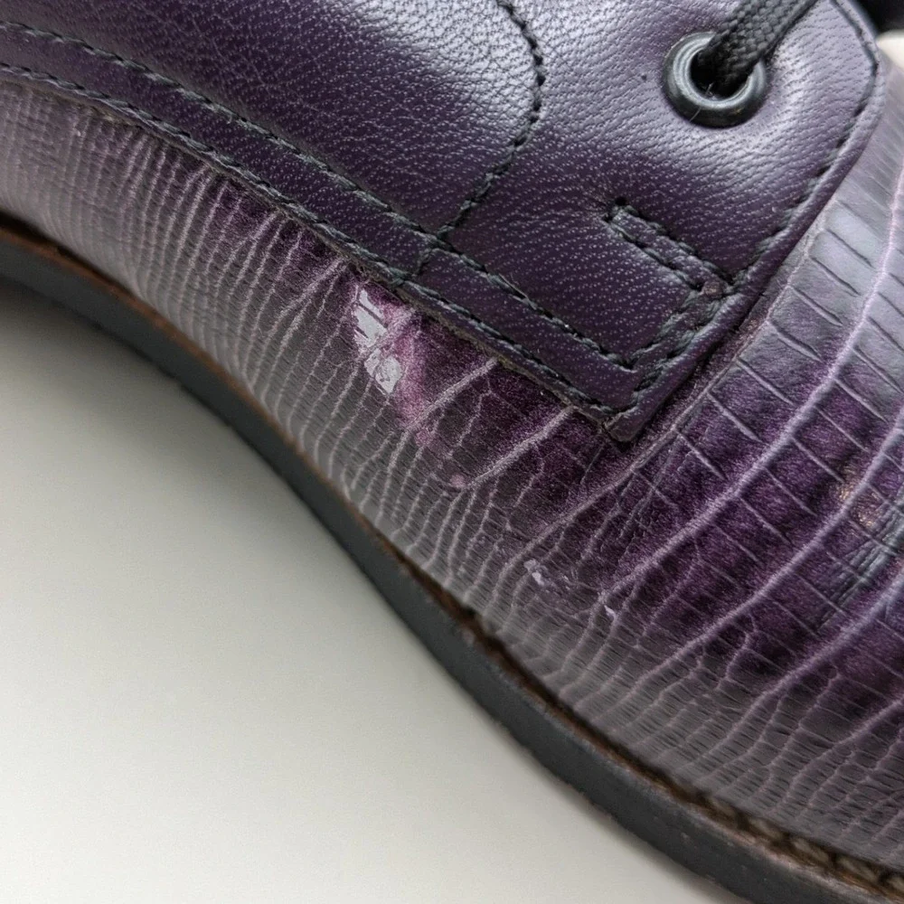 VTG Stacy Adams Madison Purple Lace Up Leather Oxfords Faux Lizard Mens 9.5 D